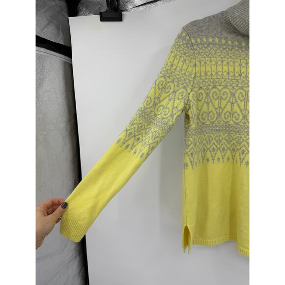 Vineyard Vines Womens S Turtleneck Sweater Wool Cashmere Fair Isle Gray Yellow - Picture 6 of 10